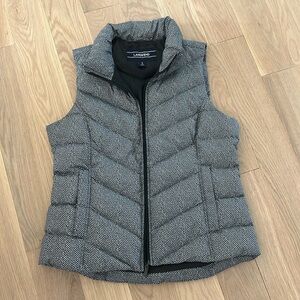 NWOT LANDS END QUILTED PUFFER ZIP UP VEST PATTERNED BLACK AND WHITE WOMENS XS